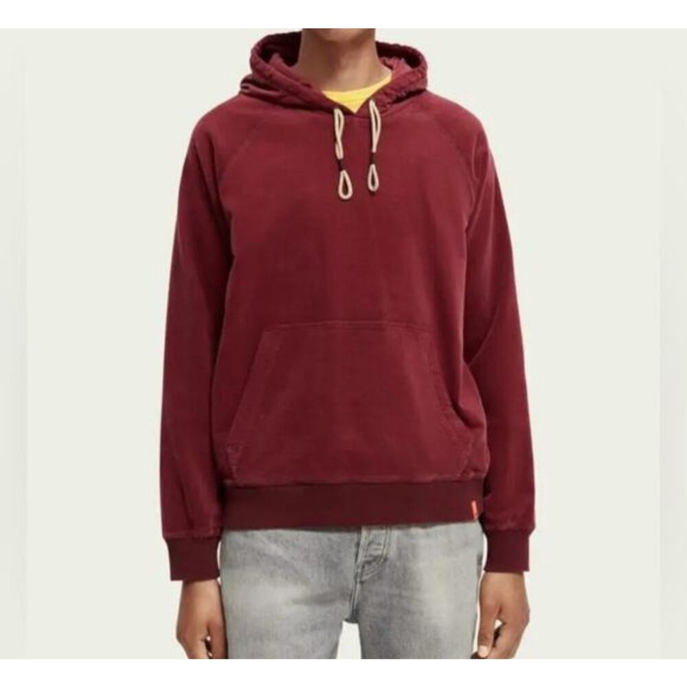 Scotch & Soda Mens Burgundy Organic Cotton Corduroy Regular Fit Hoodie Size M